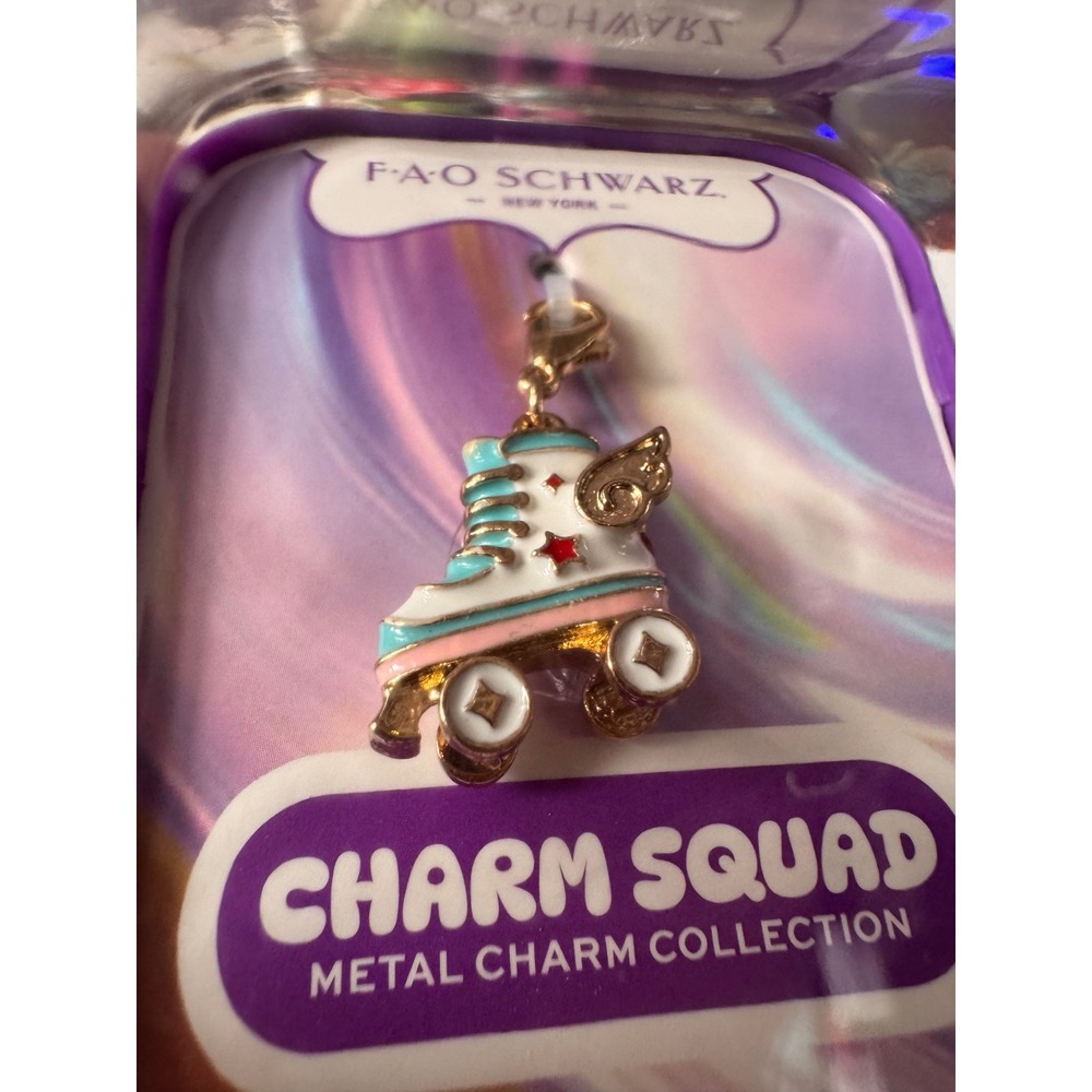 FAO Schwarz Charm Squad Roller Skate Metal Charm Winged Retro Enamel Gold Tone